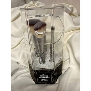 Advantus 5PC Makeup Brush Set Women OS Silver New Rhinestone Clear Organizer